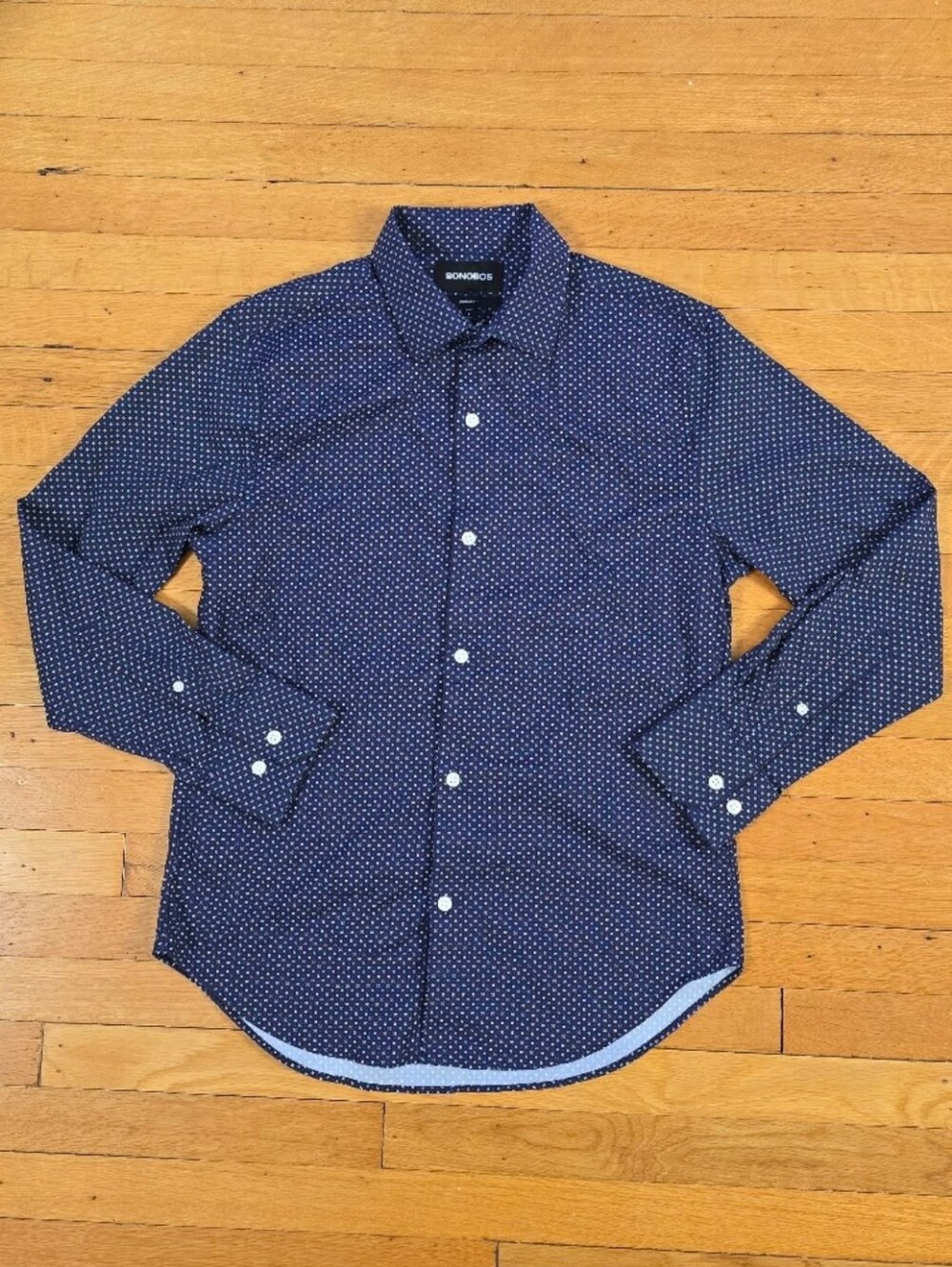 Bonobos, Geometric Print Long Sleeve Button Down Shirt, Navy, EUC, Men's S
